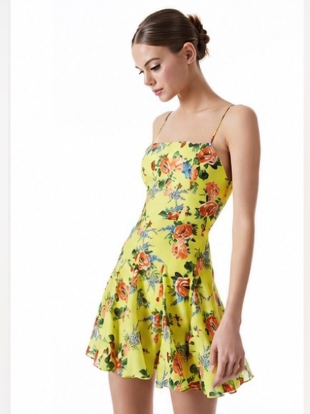 Alice + Olivia Gianni Floral Fit & Flare Dress NWOT Size 6 Yellow Garden Party 🌼